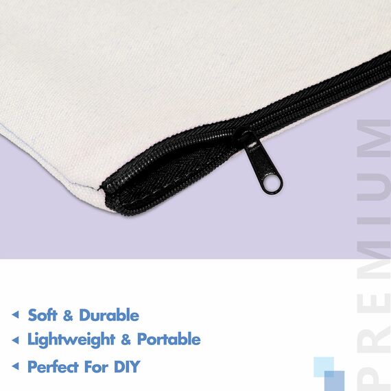 8er-Packung Taschen aus Baumwoll-Leinwand mit Reißverschluss; blanko; als Beutel oder Federmäppchen; für DIY-Heimarbeit, Make-up-/ Kosmetik-/Toilettenartikel; zur Aufbewahrung(Schwarz + Grau + Weiß)