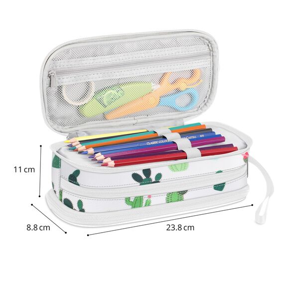 FINPAC Federmäppchen Federtasche - Große Kapazität Mäppchen mit 3 Fächer Stiftetasche Schlamperbox Bleistifttasche Schulmäppchen für Schule & Büro, (Kaktusmuster)