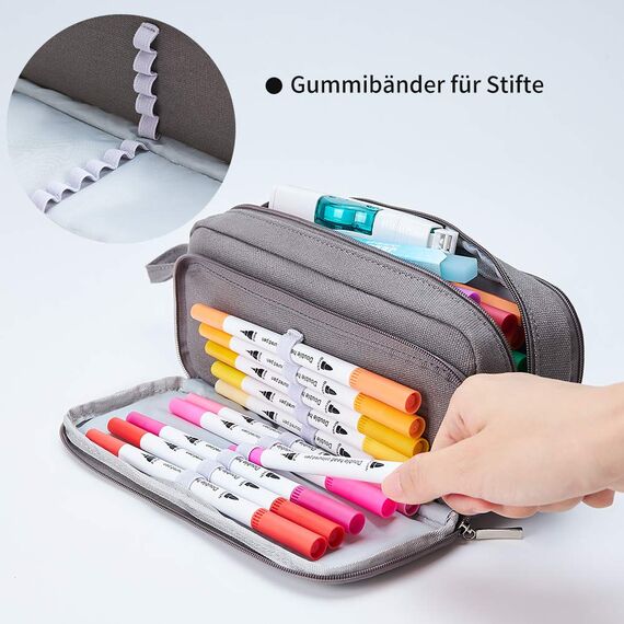 KALIDI Federmäppchen mit 3 Fächer Große Kapazität Mäppchen Federtasche Stiftetasche Pencil Case Bleistifttasche für Schule & Büro (schwarz)