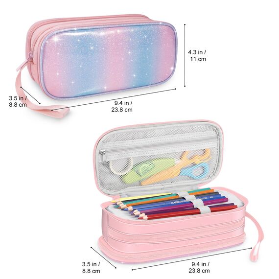 FINPAC Federmäppchen Federtasche - Große Kapazität Mäppchen mit 3 Fächer Stiftetasche Schlamperbox Bleistifttasche Schulmäppchen für Schule & Büro, (Rosa Blau)