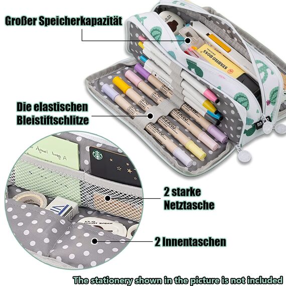 X SIM FITNESSX Federmäppchen Federtaschen Teenager Mädchen Mäppchen Etui Stifte 3 Fach, Große Kapazität Pencil Case für Schule & Büro (Ins Kaktus)