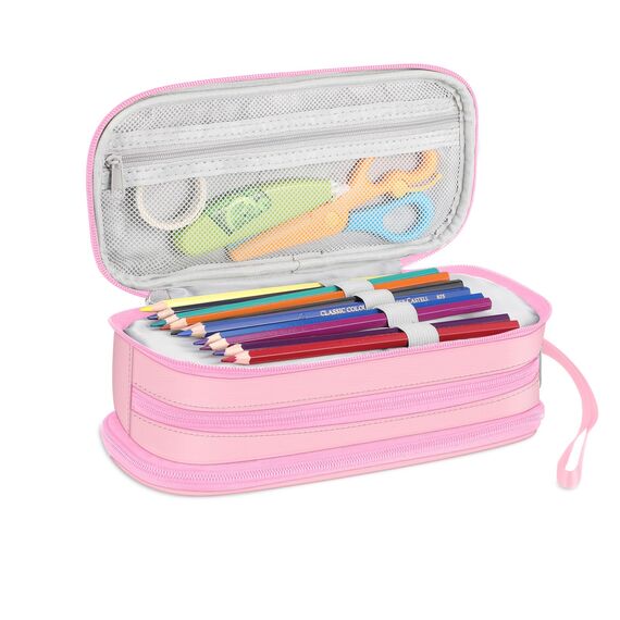 FINPAC Federmäppchen Federtasche - Große Kapazität Mäppchen mit 3 Fächer Stiftetasche Schlamperbox Bleistifttasche Schulmäppchen für Schule & Büro, (Rosa)