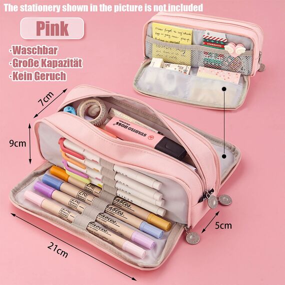 X SIM FITNESSX Federmäppchen Federtaschen Teenager Mädchen Mäppchen Etui Stifte 3 Fach, Große Kapazität Pencil Case für Schule & Büro (Pink)