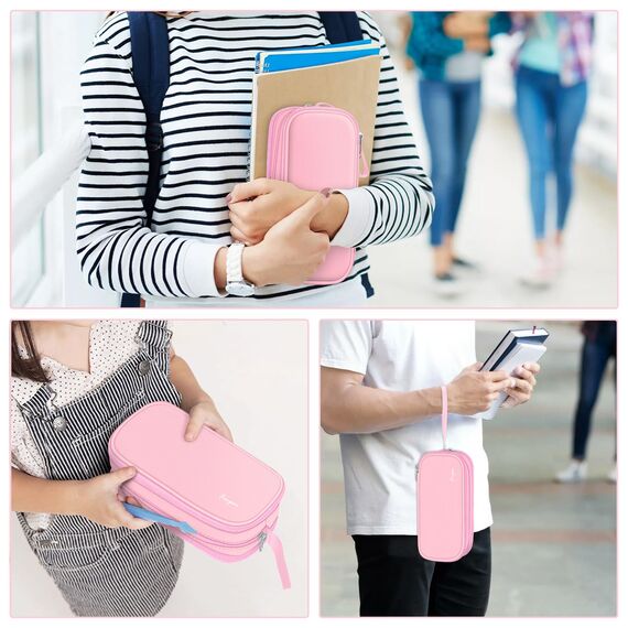 FINPAC Federmäppchen Federtasche - Große Kapazität Mäppchen mit 3 Fächer Stiftetasche Schlamperbox Bleistifttasche Schulmäppchen für Schule & Büro, (Rosa)