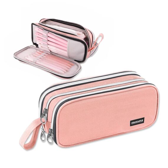 COLOCASTLE Federmäppchen Mäppchen Federmappe groß mit 3 Fächern Federtasche Mädchen Jungen Teenager Pencil Case Schlamppermäppchen für Schule Büro (Rosa)