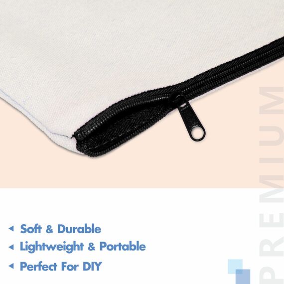 8er-Packung leere Baumwoll/Leinwand-Reißverschlusstaschen; DIY; als Beutel oder Federmäppchen für Make-up, Kosmetik- oder Hygieneartikel und sonstige Aufbewahrung; (Beige, Schwarzer Reißverschluss);