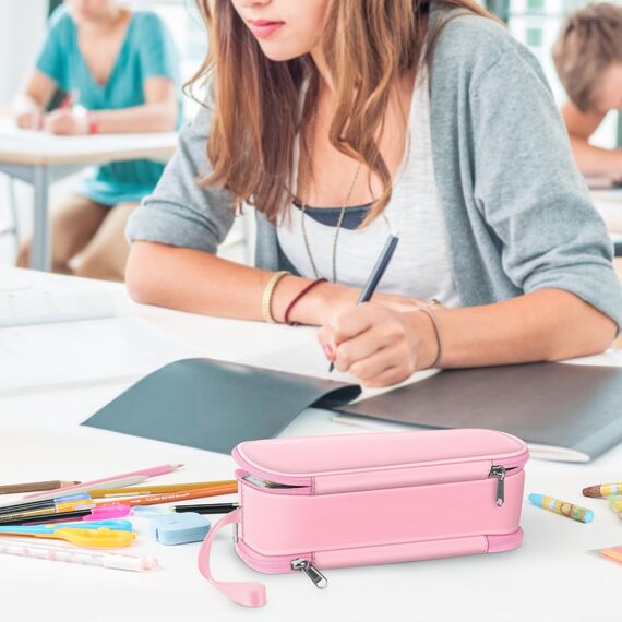 FINPAC Federmäppchen Federtasche - Große Kapazität Mäppchen mit 3 Fächer Stiftetasche Schlamperbox Bleistifttasche Schulmäppchen für Schule & Büro, (Rosa)