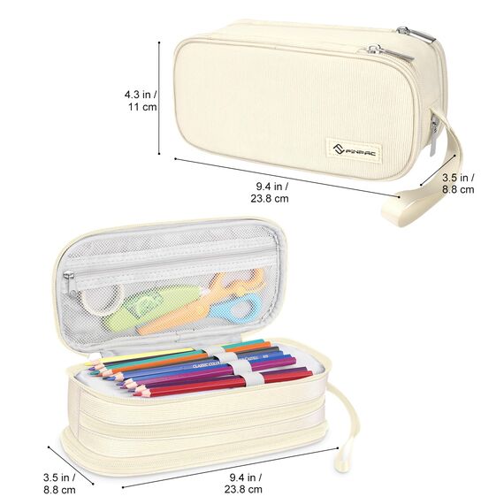 FINPAC Federmäppchen Federtasche - Große Kapazität Mäppchen mit 3 Fächer Stiftetasche Schlamperbox Bleistifttasche Schulmäppchen für Schule & Büro, (Beige)