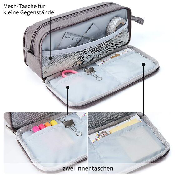 KALIDI Federmäppchen mit 3 Fächer Große Kapazität Mäppchen Federtasche Stiftetasche Pencil Case Bleistifttasche für Schule & Büro (schwarz)