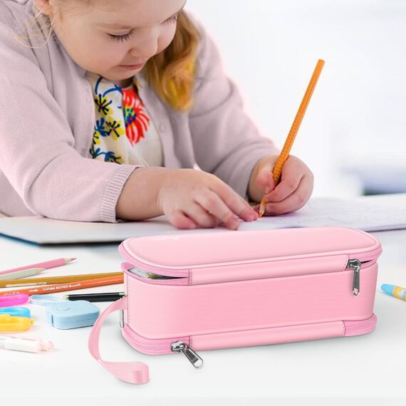 FINPAC Federmäppchen Federtasche - Große Kapazität Mäppchen mit 3 Fächer Stiftetasche Schlamperbox Bleistifttasche Schulmäppchen für Schule & Büro, (Rosa)