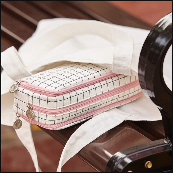 X SIM FITNESSX Federmäppchen Federtaschen Teenager Mädchen Mäppchen Etui Stifte 3 Fach, Große Kapazität Pencil Case für Schule & Büro (Gitter)