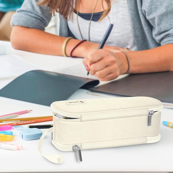 FINPAC Federmäppchen Federtasche - Große Kapazität Mäppchen mit 3 Fächer Stiftetasche Schlamperbox Bleistifttasche Schulmäppchen für Schule & Büro, (Beige)