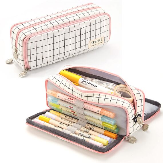 X SIM FITNESSX Federmäppchen Federtaschen Teenager Mädchen Mäppchen Etui Stifte 3 Fach, Große Kapazität Pencil Case für Schule & Büro (Gitter)