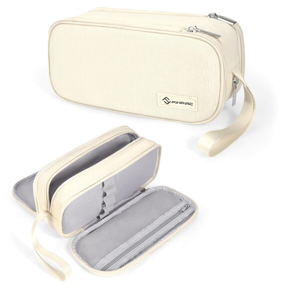 FINPAC Federmäppchen Federtasche - Große Kapazität Mäppchen mit 3 Fächer Stiftetasche Schlamperbox Bleistifttasche Schulmäppchen für Schule & Büro, (Beige)