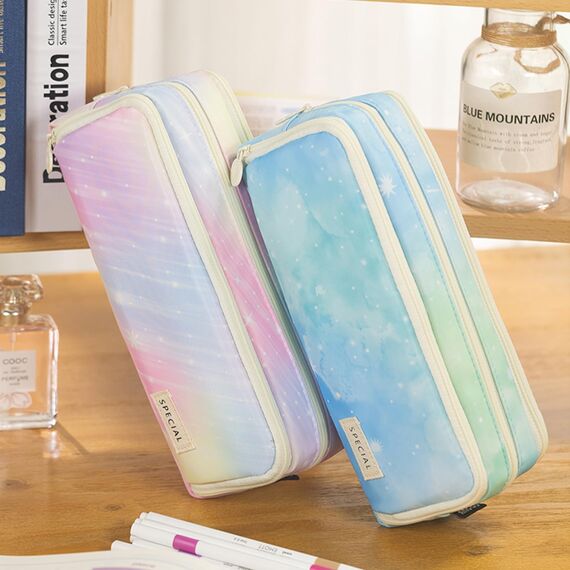 X SIM FITNESSX Federmäppchen Federtaschen Teenager Mädchen Mäppchen Etui Stifte 3 Fach, Große Kapazität Pencil Case für Schule & Büro (Blau-Sternenhimmel)