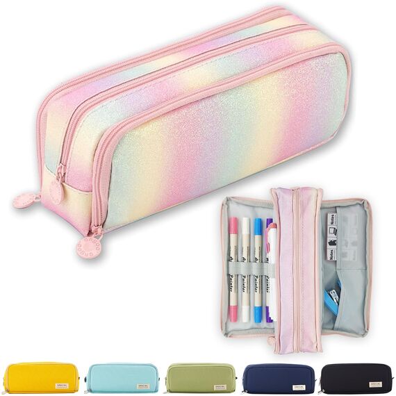 X SIM FITNESSX Federmäppchen Federtaschen Teenager Mädchen Mäppchen Etui Stifte 3 Fach, Große Kapazität Pencil Case für Schule & Büro (Mehr Farbig)