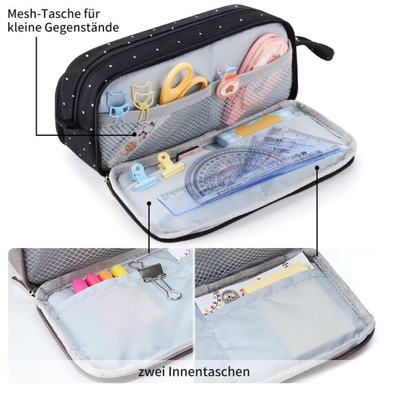 KALIDI Federmäppchen mit 3 Fächer Große Kapazität Mäppchen Federtasche Stiftetasche Pencil Case Bleistifttasche für Schule & Büro