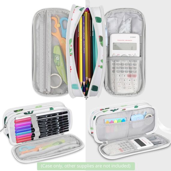 FINPAC Federmäppchen Federtasche - Große Kapazität Mäppchen mit 3 Fächer Stiftetasche Schlamperbox Bleistifttasche Schulmäppchen für Schule & Büro, (Kaktusmuster)