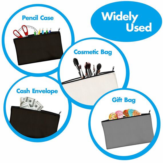 Vantasii 15 Stück Taschen aus Baumwoll-Leinwand mit Reißverschluss,als Beutel oder Federmäppchen,für DIY-Heimarbeit, Make-up-/ Kosmetik-/Toilettenartikel (Schwarz+Grau+Weiß