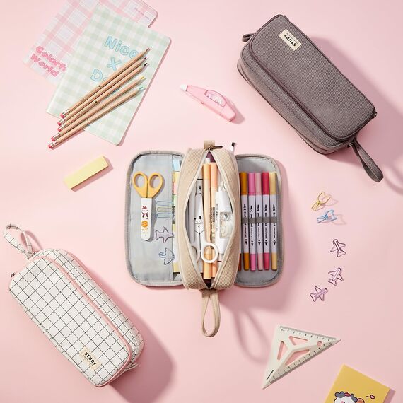 KALIDI Federmäppchen mit 3 Fächer Große Kapazität Mäppchen Federtasche Stiftetasche Pencil Case Bleistifttasche für Schule & Büro