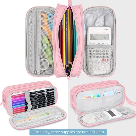 FINPAC Federmäppchen Federtasche - Große Kapazität Mäppchen mit 3 Fächer Stiftetasche Schlamperbox Bleistifttasche Schulmäppchen für Schule & Büro, (Rosa Blau)