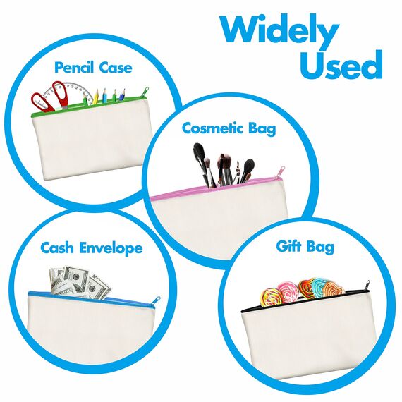 15er-Packung leere Baumwoll/Leinwand-Reißverschlusstaschen; DIY; als Beutel oder Federmäppchen für Make-up, Kosmetik- oder Hygieneartikel und sonstige Aufbewahrung; (beige,farbiger Reißverschluss）