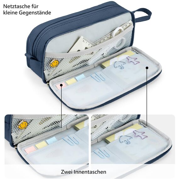 KALIDI Federmäppchen mit 3 Fächer Große Kapazität Mäppchen Federtasche Stiftetasche Pencil Case Bleistifttasche für Schule & Büro