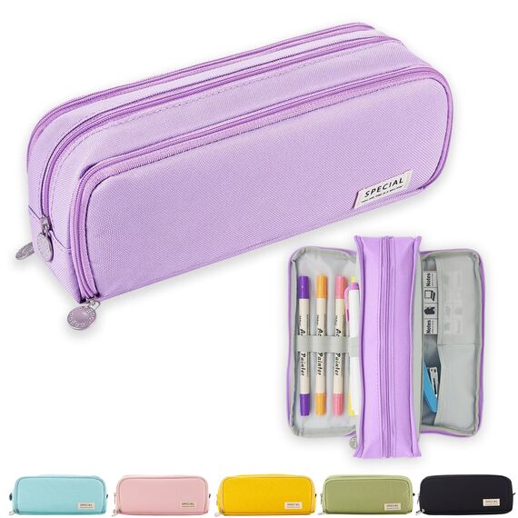X SIM FITNESSX Federmäppchen Federtaschen Teenager Mädchen Mäppchen Etui Stifte 3 Fach, Große Kapazität Pencil Case für Schule & Büro (Purple)