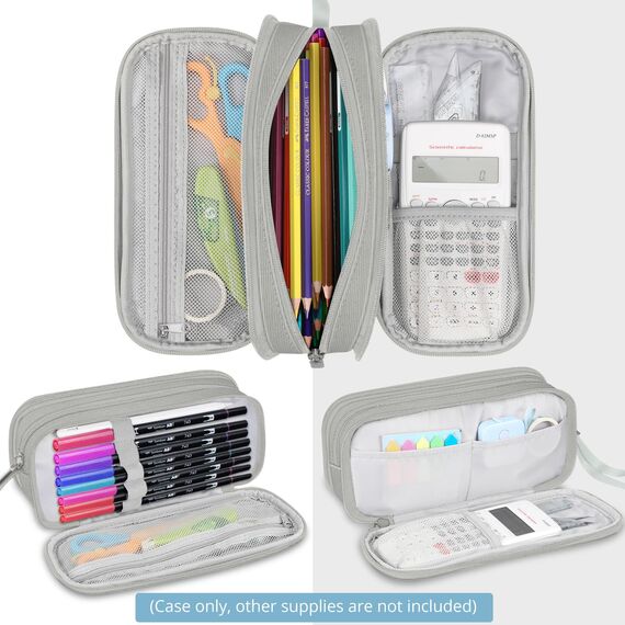 FINPAC Federmäppchen Federtasche - Große Kapazität Mäppchen mit 3 Fächer Stiftetasche Schlamperbox Bleistifttasche Schulmäppchen für Schule & Büro, (Hellgrau)