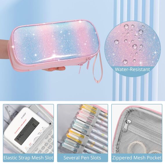 FINPAC Federmäppchen Federtasche - Große Kapazität Mäppchen mit 3 Fächer Stiftetasche Schlamperbox Bleistifttasche Schulmäppchen für Schule & Büro, (Rosa Blau)