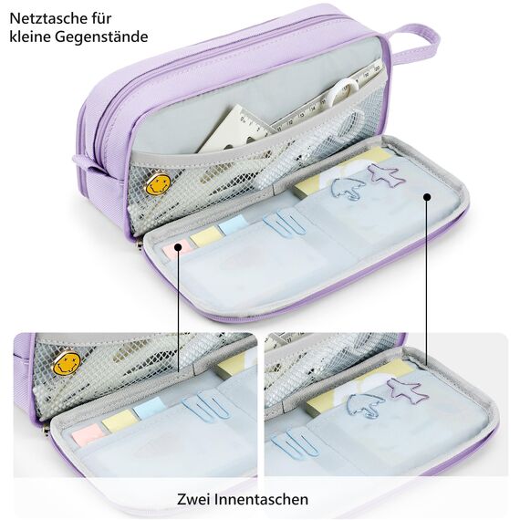 KALIDI Federmäppchen mit 3 Fächer Große Kapazität Mäppchen Federtasche Stiftetasche Pencil Case Bleistifttasche für Schule & Büro