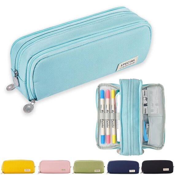 X SIM FITNESSX Federmäppchen Federtaschen Teenager Mädchen Mäppchen Etui Stifte 3 Fach, Große Kapazität Pencil Case für Schule & Büro (Helle Blau)