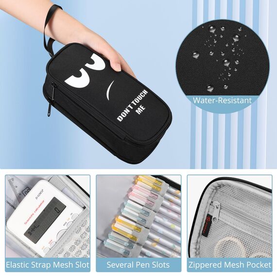 FINPAC Federmäppchen Federtasche - Große Kapazität Mäppchen mit 3 Fächer Stiftetasche Schlamperbox Bleistifttasche Schulmäppchen für Schule & Büro, Don't Touch