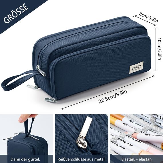 KALIDI Federmäppchen mit 3 Fächer Große Kapazität Mäppchen Federtasche Stiftetasche Pencil Case Bleistifttasche für Schule & Büro