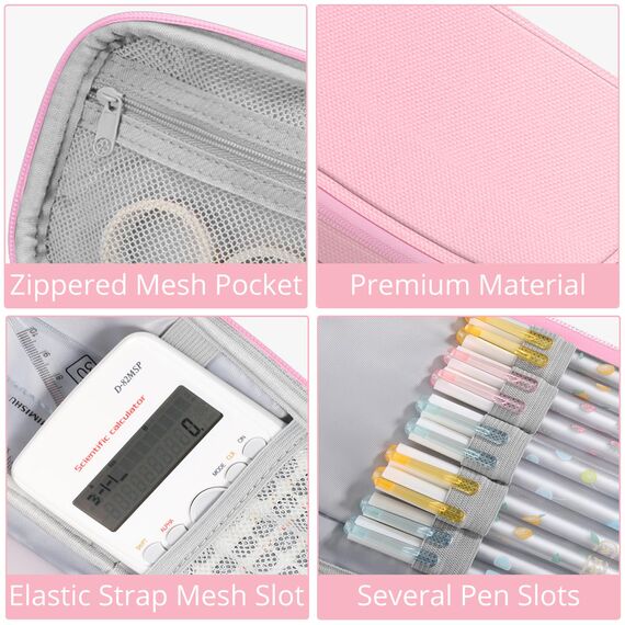 FINPAC Federmäppchen Federtasche - Große Kapazität Mäppchen mit 3 Fächer Stiftetasche Schlamperbox Bleistifttasche Schulmäppchen für Schule & Büro, (Rosa)