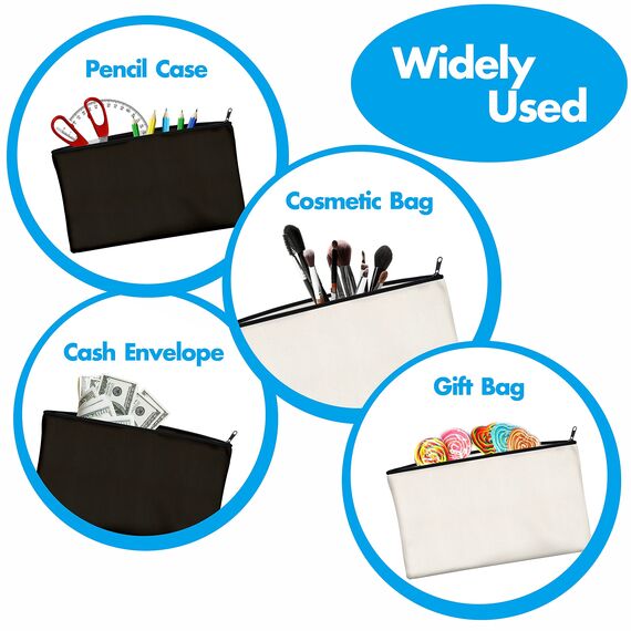 Vantasii 15 Stück Taschen aus Baumwoll-Leinwand mit Reißverschluss,als Beutel oder Federmäppchen,für DIY-Heimarbeit, Make-up-/ Kosmetik-/Toilettenartikel; zur Aufbewahrung; (Beige & Schwarz