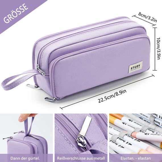 KALIDI Federmäppchen mit 3 Fächer Große Kapazität Mäppchen Federtasche Stiftetasche Pencil Case Bleistifttasche für Schule & Büro