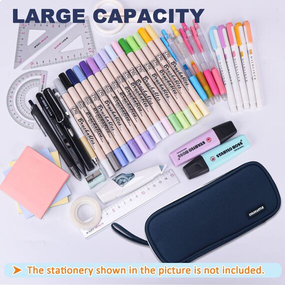 COLOCASTLE Federmäppchen Mäppchen Federmappe groß mit 3 Fächern Federtasche Mädchen Jungen Teenager Pencil Case Schlamppermäppchen für Schule Büro (Dunkelblau)