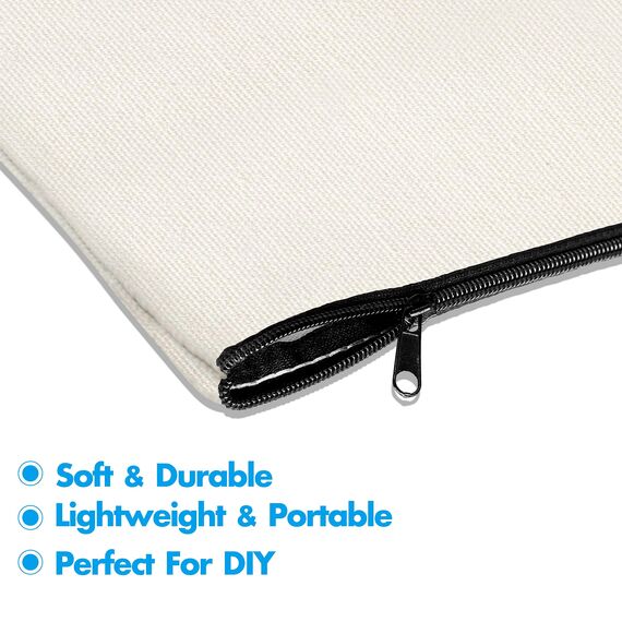 Vantasii 15 Stück Taschen aus Baumwoll-Leinwand mit Reißverschluss,als Beutel oder Federmäppchen,für DIY-Heimarbeit, Make-up-/ Kosmetik-/Toilettenartikel (Beige, Schwarzer Reißverschluss)