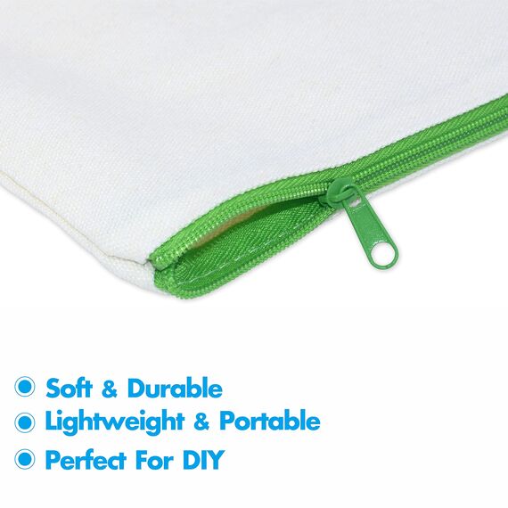 15er-Packung leere Baumwoll/Leinwand-Reißverschlusstaschen; DIY; als Beutel oder Federmäppchen für Make-up, Kosmetik- oder Hygieneartikel und sonstige Aufbewahrung; (beige,farbiger Reißverschluss）