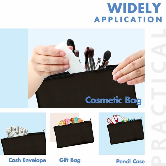 8er-Packung leere Baumwoll/Leinwand-Reißverschlusstaschen; DIY; als Beutel oder Federmäppchen für Make-up, Kosmetik- oder Hygieneartikel und sonstige Aufbewahrung; (Dunkelschwarz, 21 x 12 cm);