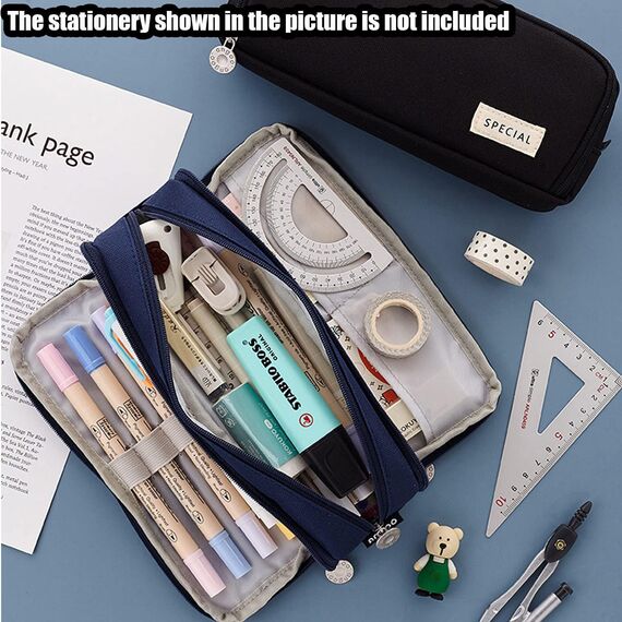 X SIM FITNESSX Federmäppchen Federtaschen Teenager Mädchen Mäppchen Etui Stifte 3 Fach, Große Kapazität Pencil Case für Schule & Büro (Dunkle Blau)