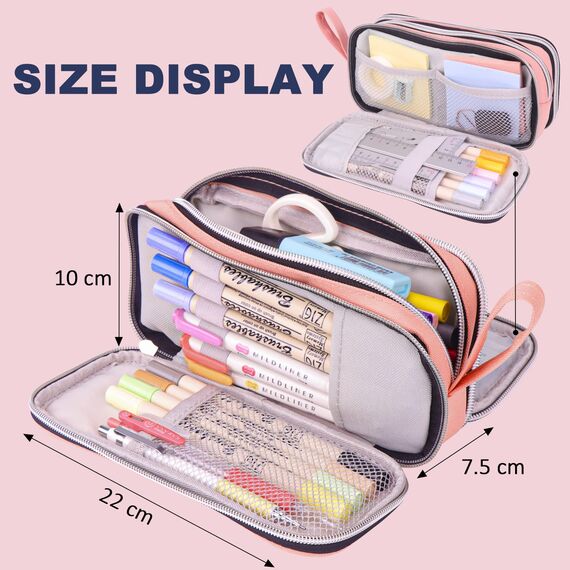 COLOCASTLE Federmäppchen Mäppchen Federmappe groß mit 3 Fächern Federtasche Mädchen Jungen Teenager Pencil Case Schlamppermäppchen für Schule Büro (Rosa)