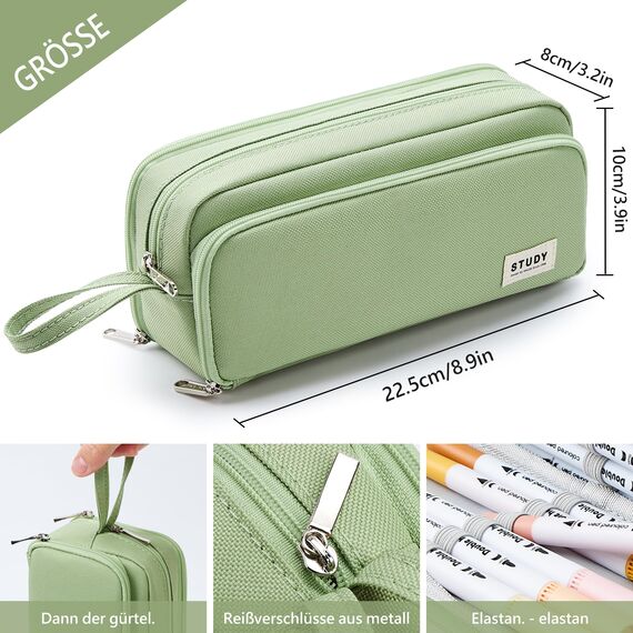KALIDI Federmäppchen mit 3 Fächer Große Kapazität Mäppchen Federtasche Stiftetasche Pencil Case Bleistifttasche für Schule & Büro