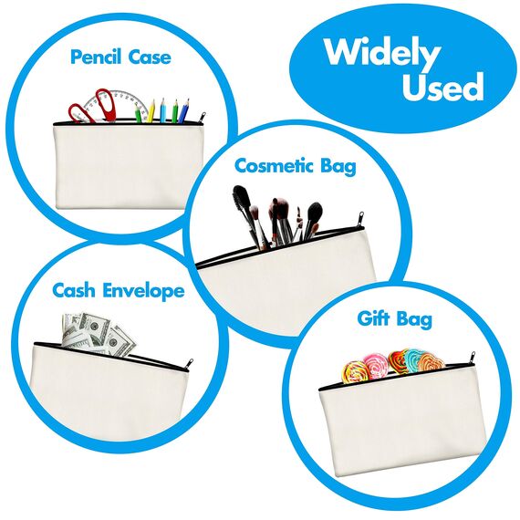 Vantasii 15 Stück Taschen aus Baumwoll-Leinwand mit Reißverschluss,als Beutel oder Federmäppchen,für DIY-Heimarbeit, Make-up-/ Kosmetik-/Toilettenartikel (Beige, Schwarzer Reißverschluss)