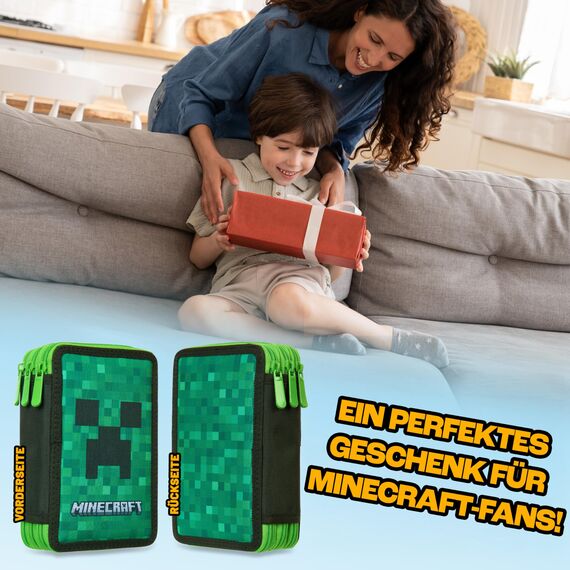 Minecraft Federmäppchen Jungen und Mädchen Mäppchen Gefüllt Creeper Federmappe mit Schreibwaren Gamer Geschenke für Kinder und Teenager (Grün Creeper)