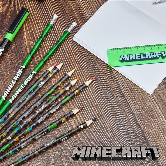 Minecraft Federmäppchen Jungen und Mädchen Mäppchen Gefüllt Creeper Federmappe mit Schreibwaren Gamer Geschenke für Kinder und Teenager (Grün Mob)