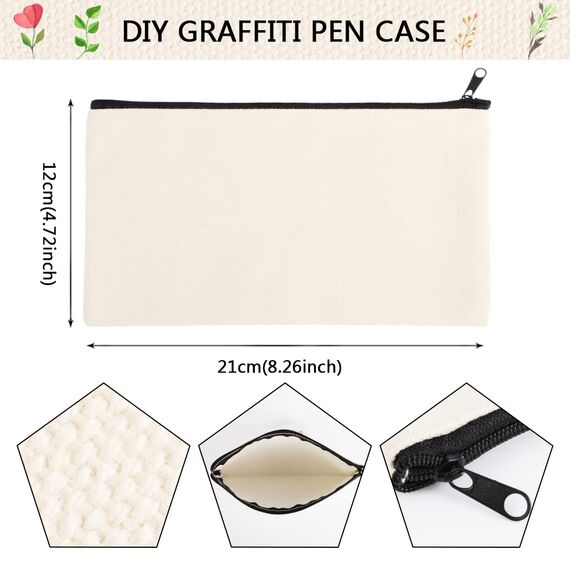 Yoosso 8 Stücke DIY Blanko Stoffbeutel, Stoffbeutel zum Bemalen, Mäppchen zum bemalen, Segeltuch Kosmetiktasche, Taschen Zum Bemalen Kinder, Schulmäppchen für Arbeit Schule Reisen, 21 x 12 cm