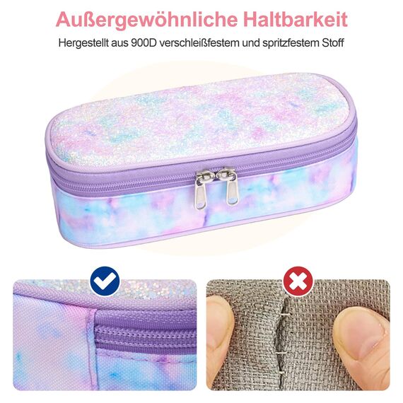 Bagseri Federmäppchen Mädchen - Federmäppchen Groß für Kinder, Zipit Mäppchen Mädchen für Schule, 2 Fächer und Stifthalter innen (Lila Batikmuster)