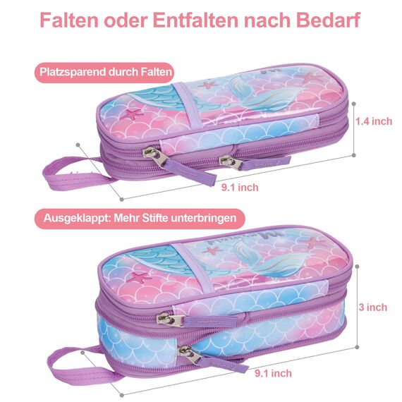 Bagseri Erweiterbar Federmäppchen Mädchen - Große Kapazität Mäppchen Mädchen für Schule, Niedlich Federmäppchen für Kinder, Nur Federtasche (Lila Traumhafte Meerjungfrau)